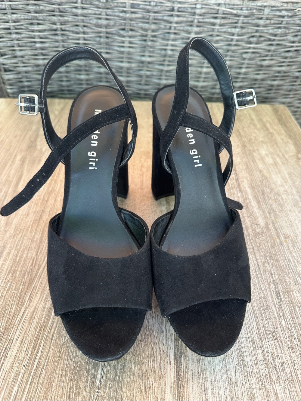 Madden Girl Black Suede Cross-Strap Block Heel Sandals